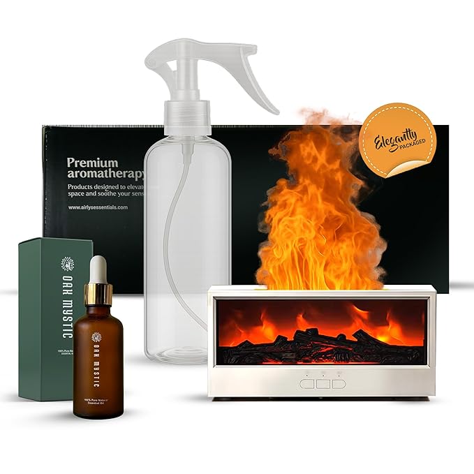 Aroma Essential Oil Fireplace Diffuser with Premium Box Colorful Flame with Remote Control for Home Office with 15 ml Essential Oil