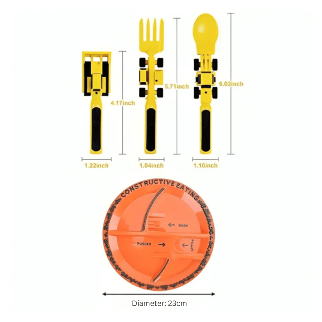 Construction Theme Mealtime Plate and Utensil Set