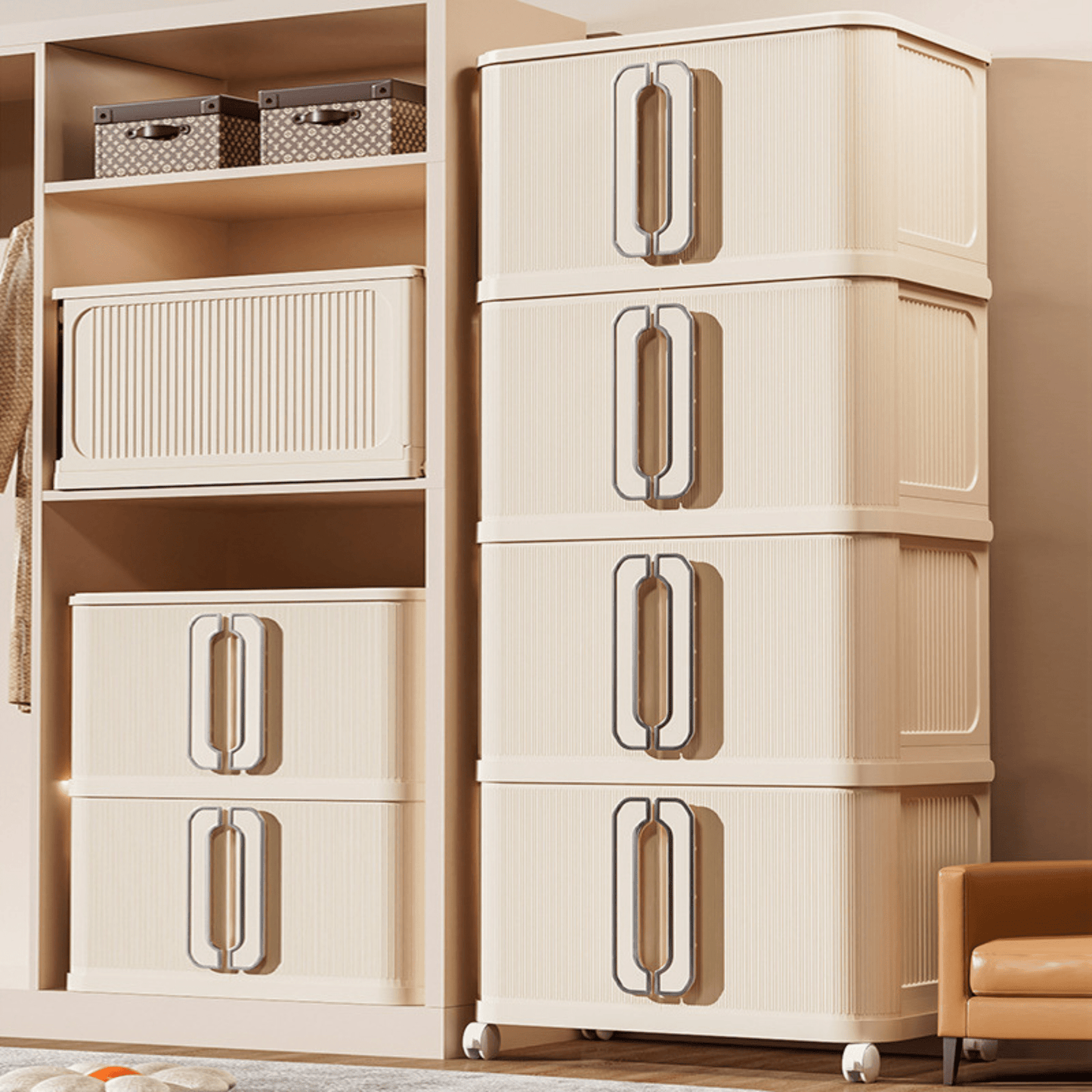 Stackable Multi-Layer Storage Cabinet with Wheels