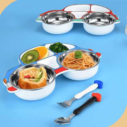 Stainless Steel Baby Food Tray with Five Cartoon Compartments