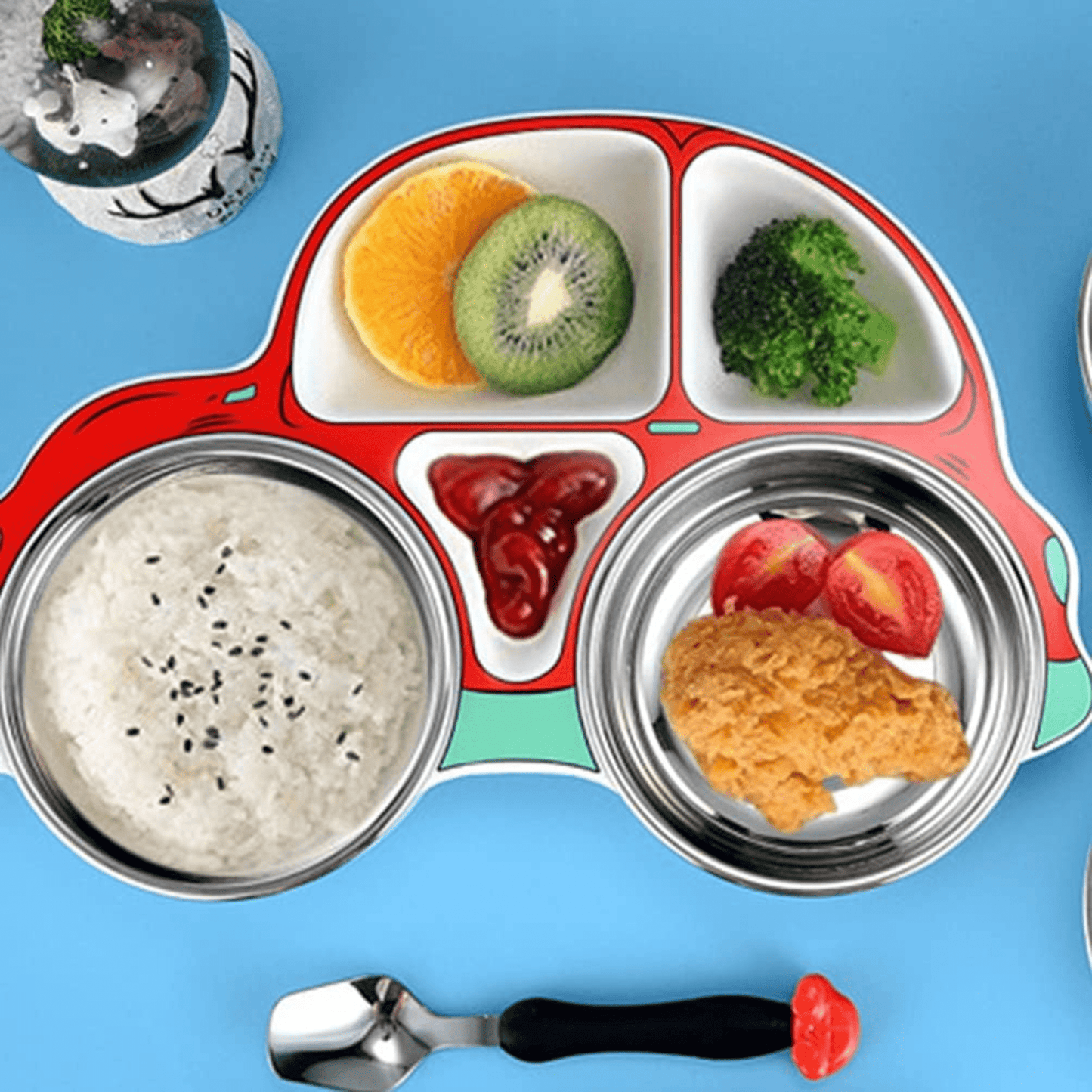 Stainless Steel Baby Food Tray with Five Cartoon Compartments