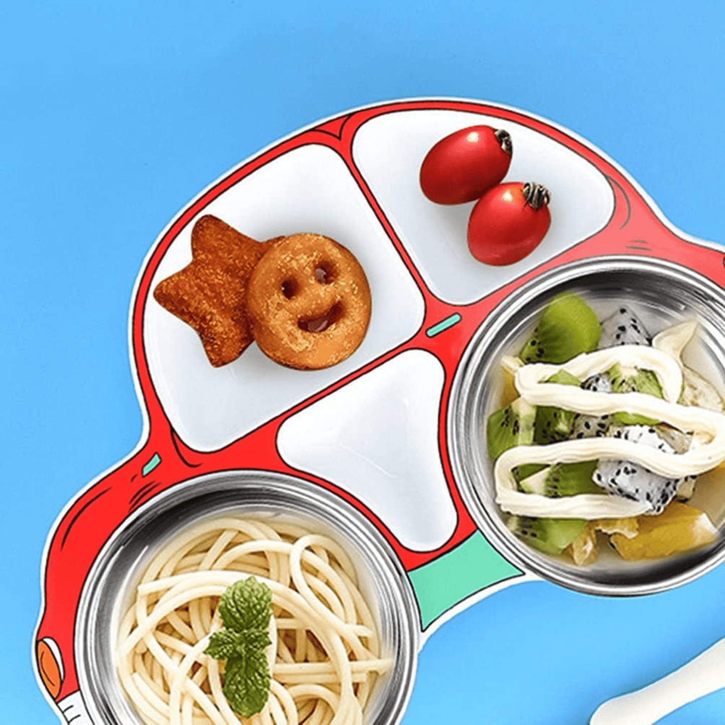 Stainless Steel Baby Food Tray with Five Cartoon Compartments