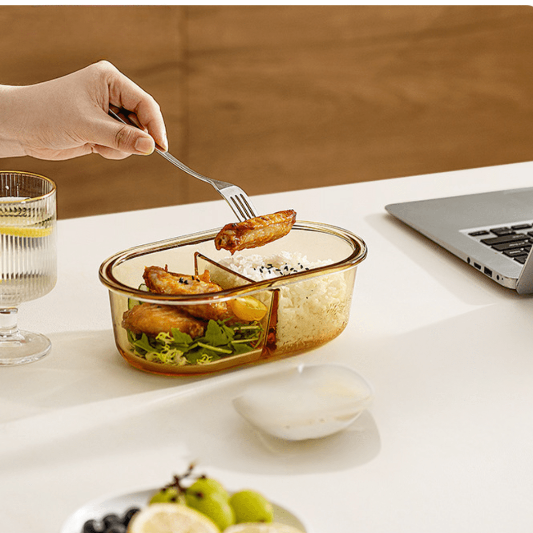 Multi-Functional Microwave-Safe Glass Lunch Box with Sealed Compartment(750ml)