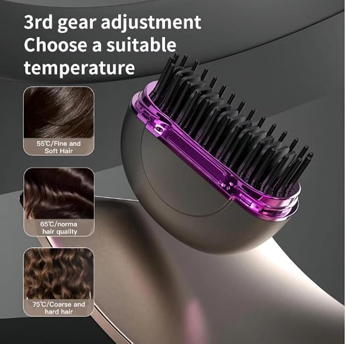 Mini Wireless Hair Straight Comb, Portable Cordless Hair Straightening Brush for Women, Fast Heating Ceramic Coated Hairs Comb, Rechargeable