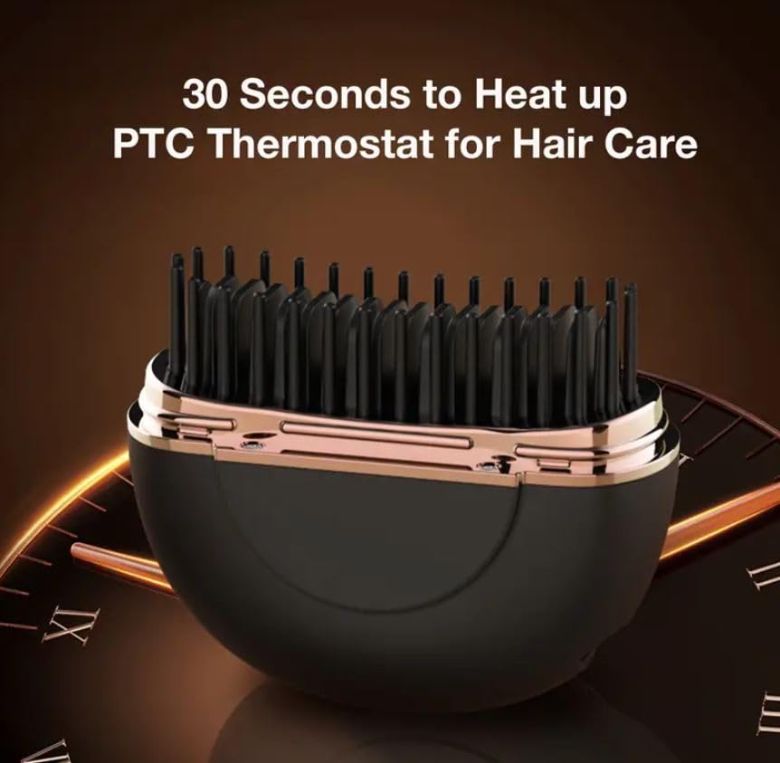 Mini Wireless Hair Straight Comb, Portable Cordless Hair Straightening Brush for Women, Fast Heating Ceramic Coated Hairs Comb, Rechargeable