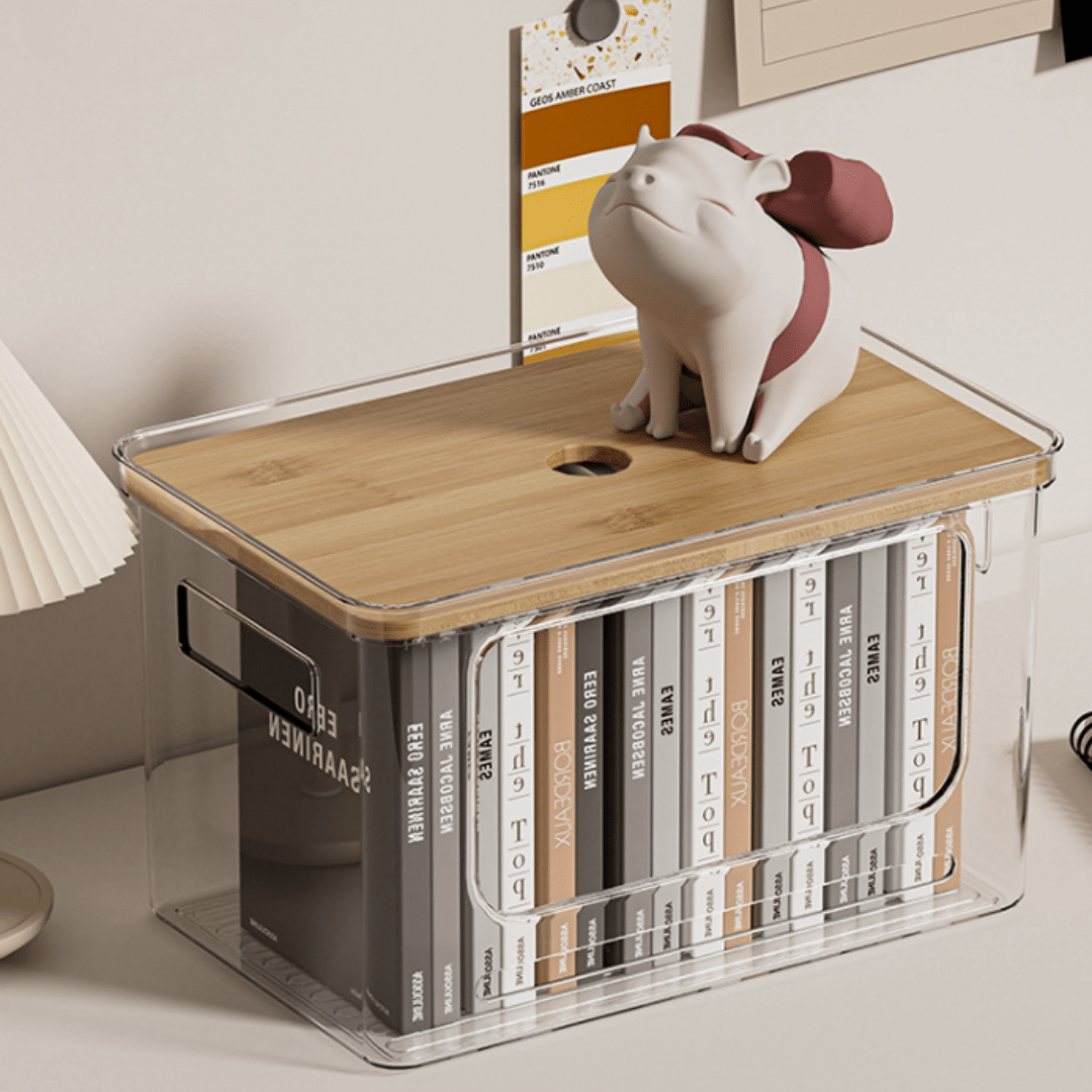 Multi-Purpose Transparent Storage Box with Bamboo Lid