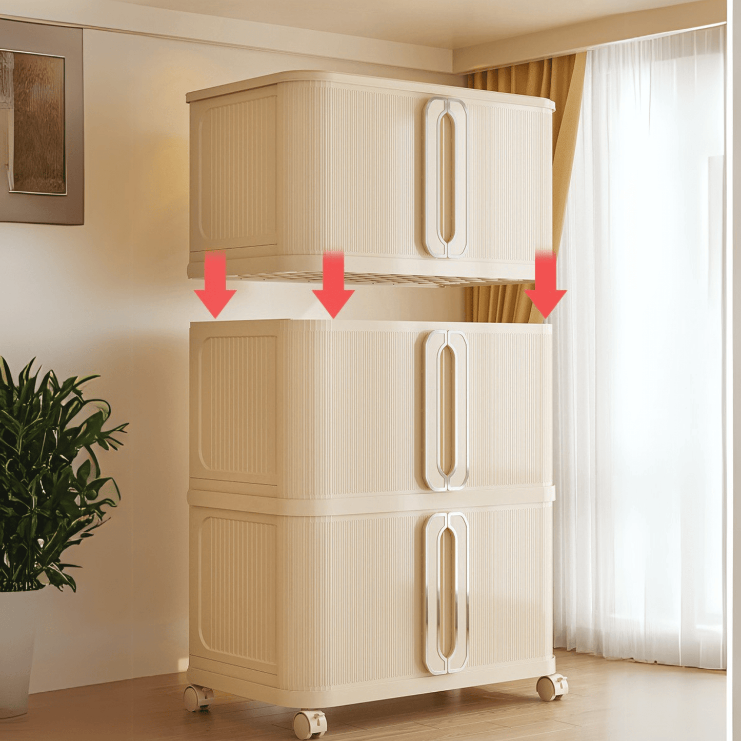 Stackable Multi-Layer Storage Cabinet with Wheels