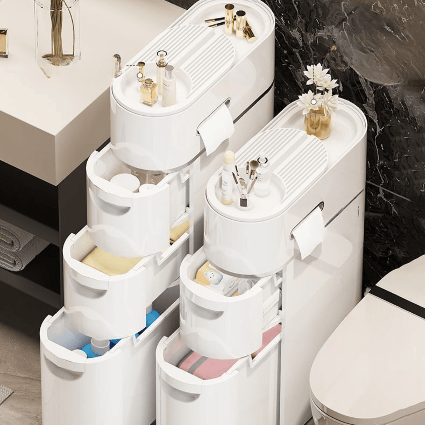 Multi-Layer Narrow Plastic Storage Cabinet with drawers