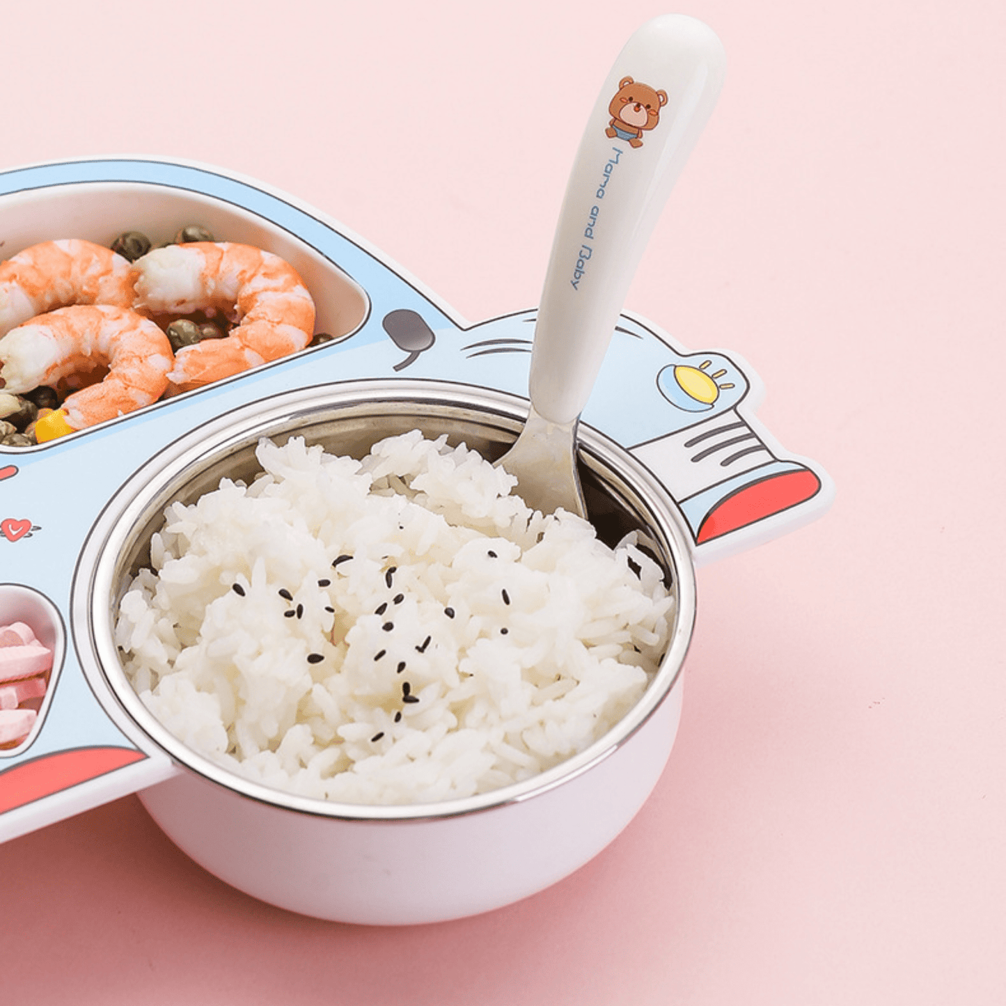 Stainless Steel Baby Food Tray with Five Cartoon Compartments