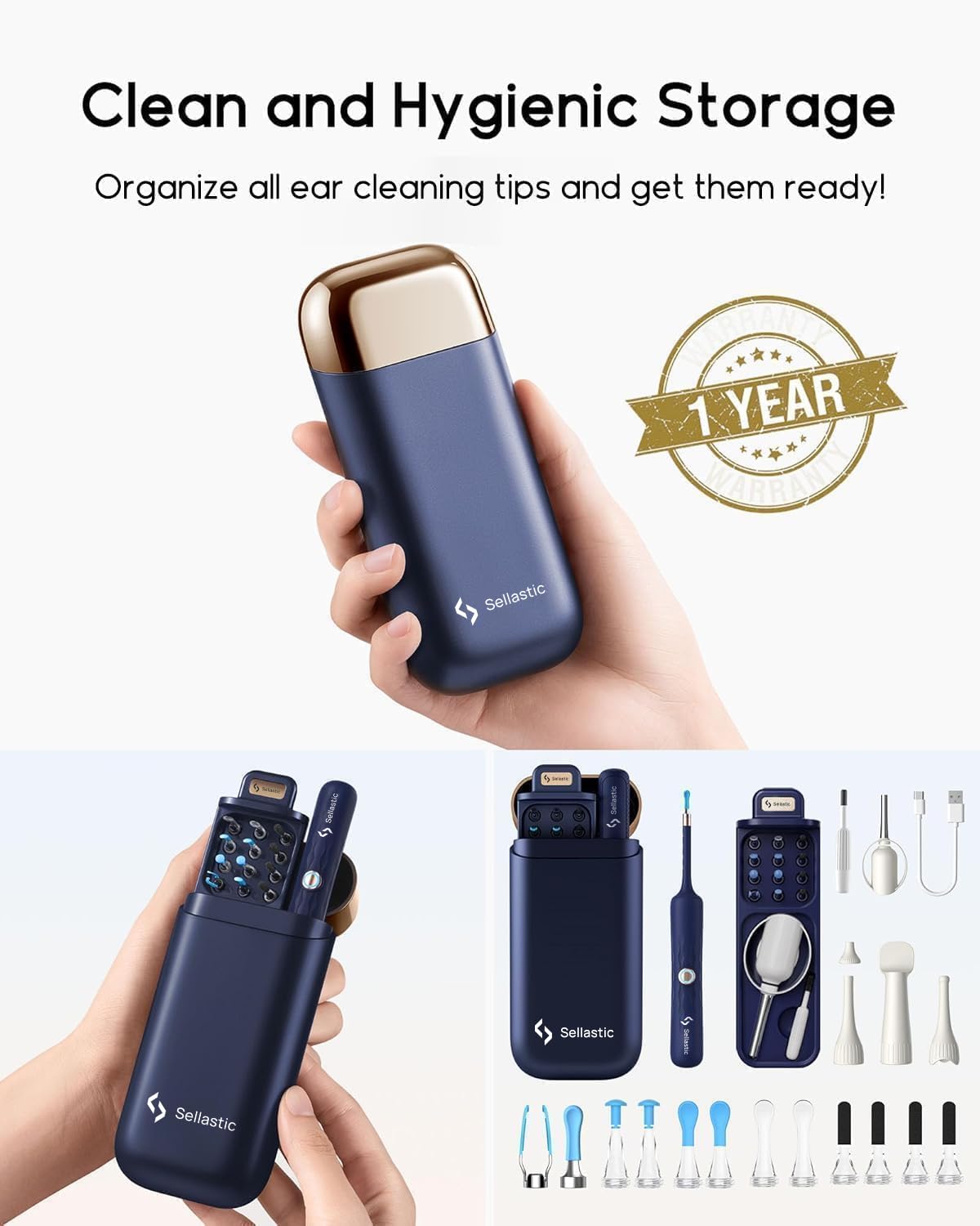 Ear Cleaner Tool Kit, Reusable Ear Wax Removal Tweezers Cleaning with Flexible 1080p Camera Wireless with WiFi