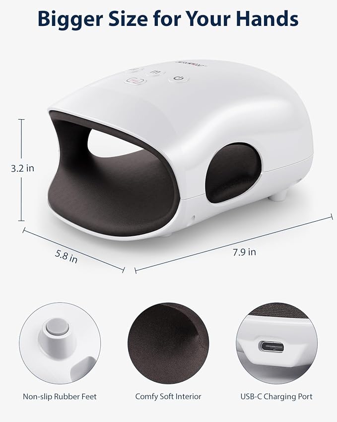 Cordless Hand Massager With Heat And Compression For Arthritis And Carpal Tunnel(White)