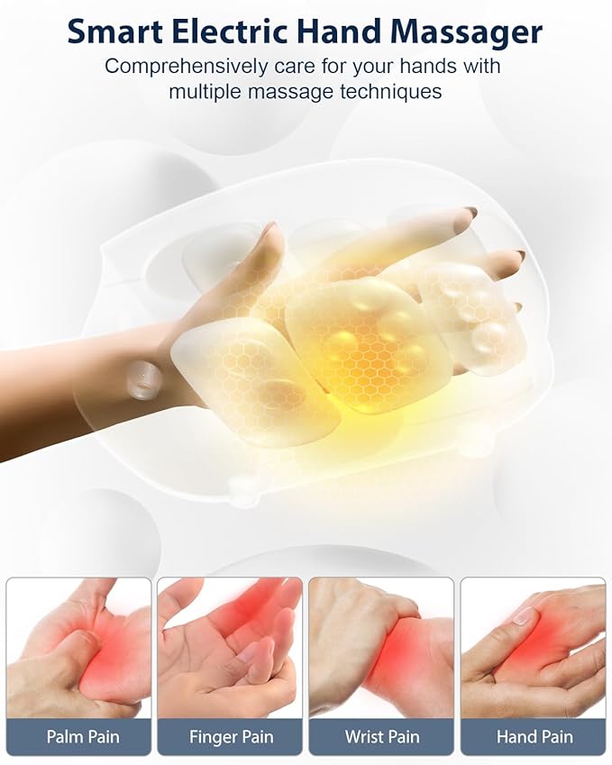 Cordless Hand Massager With Heat And Compression For Arthritis And Carpal Tunnel(White)