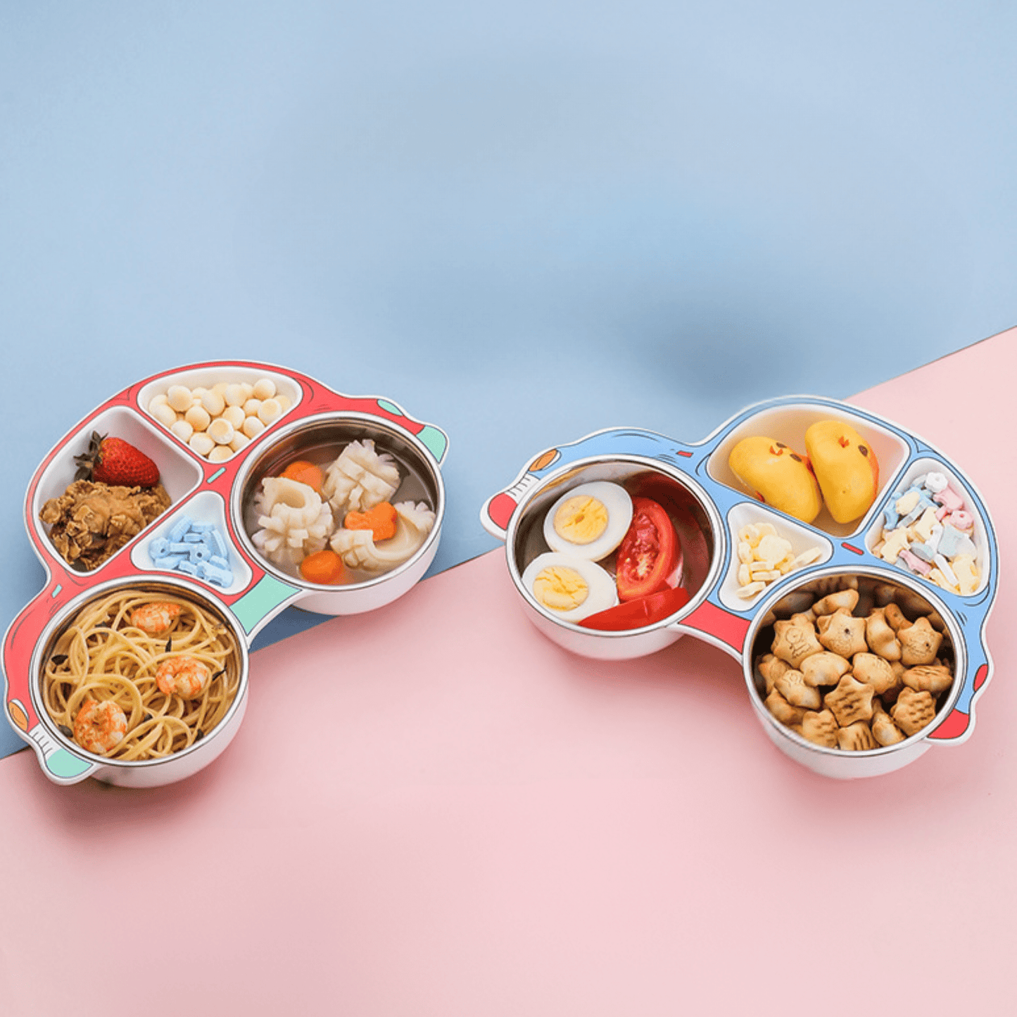 Stainless Steel Baby Food Tray with Five Cartoon Compartments