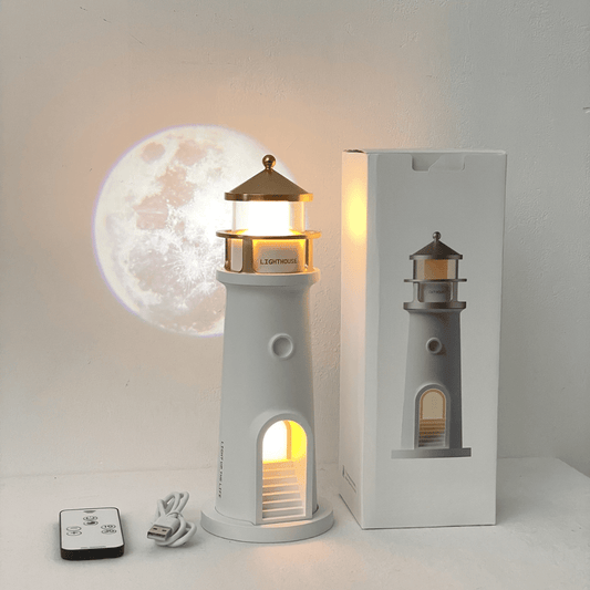 Moon Lamp Lighthouse Night Lights with Full Moon Projector Cordless with Rechargeable Charging