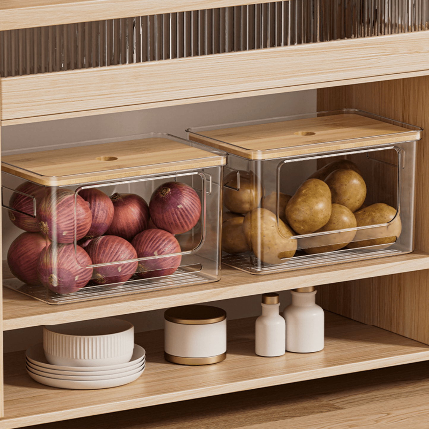 Multi-Purpose Transparent Storage Box with Bamboo Lid