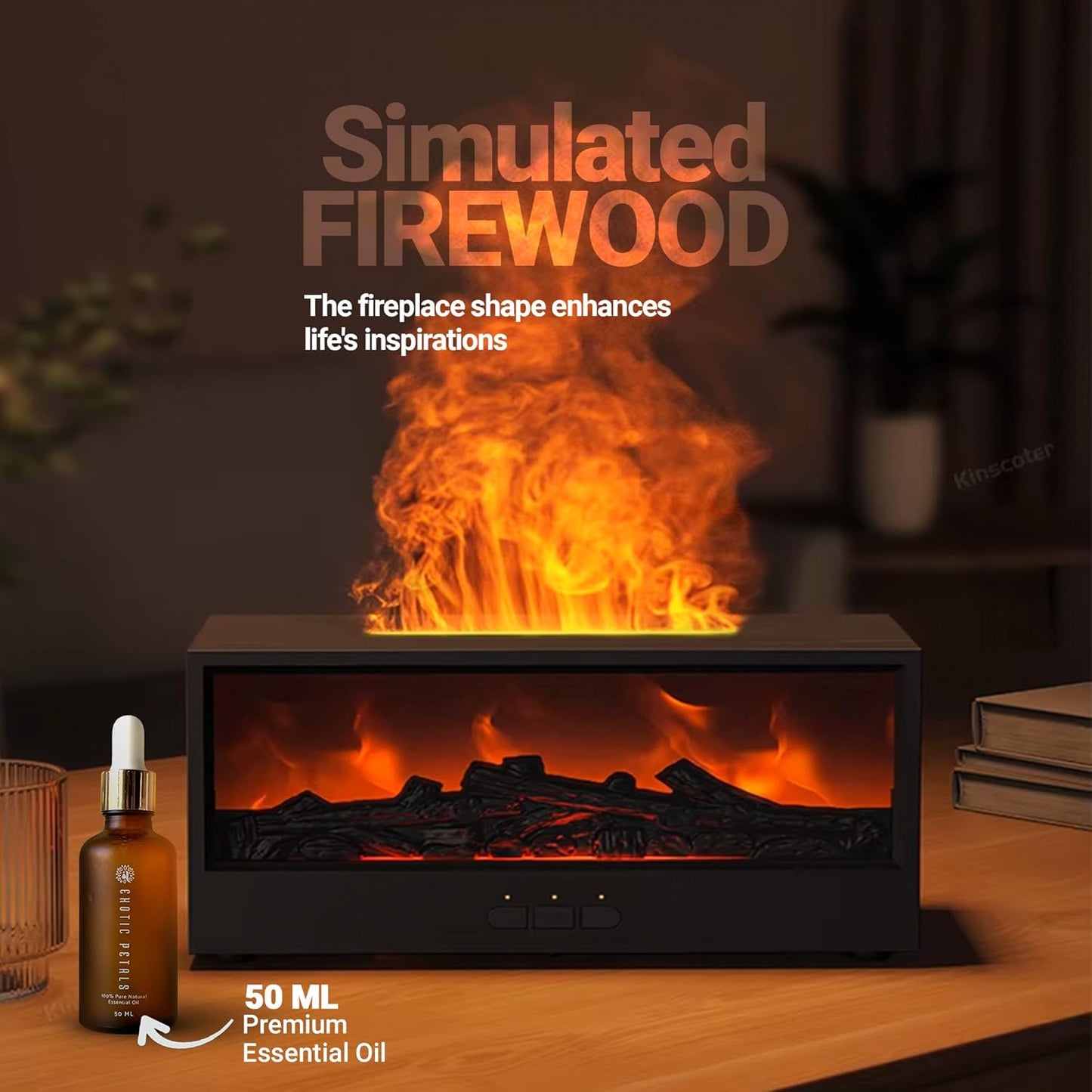 Aroma Essential Oil Fireplace Diffuser with Premium Box Colorful Flame with Remote Control for Home Office with 15 ml Essential Oil