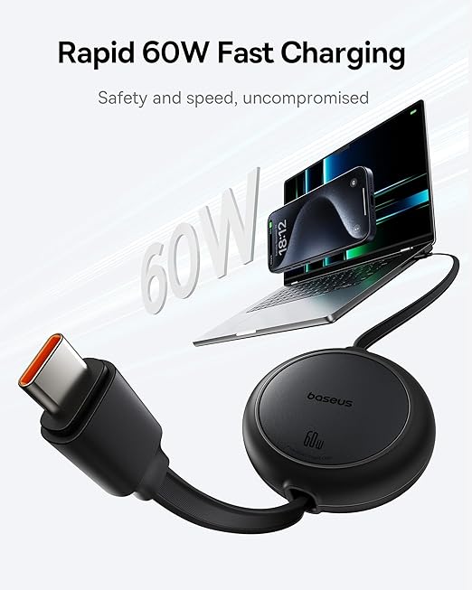 Upgraded Konnect Recoil 100W Type C to Type C Retractable Cable,Pd Fast Charging,Retractable Charging Cable,Fast Data Transfer