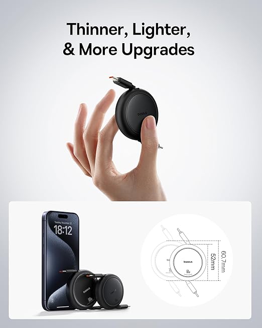 Upgraded Konnect Recoil 100W Type C to Type C Retractable Cable,Pd Fast Charging,Retractable Charging Cable,Fast Data Transfer