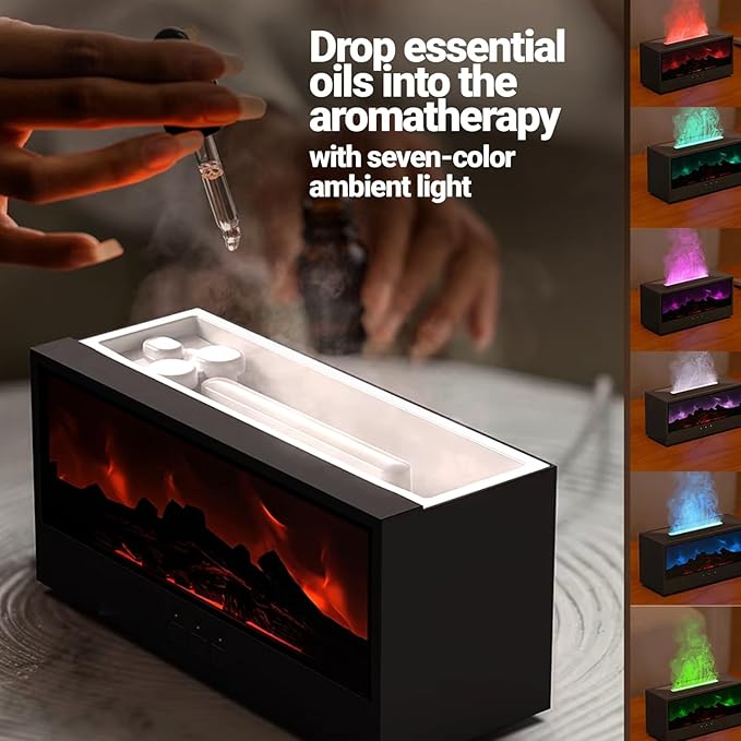 Aroma Essential Oil Fireplace Diffuser with Premium Box Colorful Flame with Remote Control for Home Office with 15 ml Essential Oil