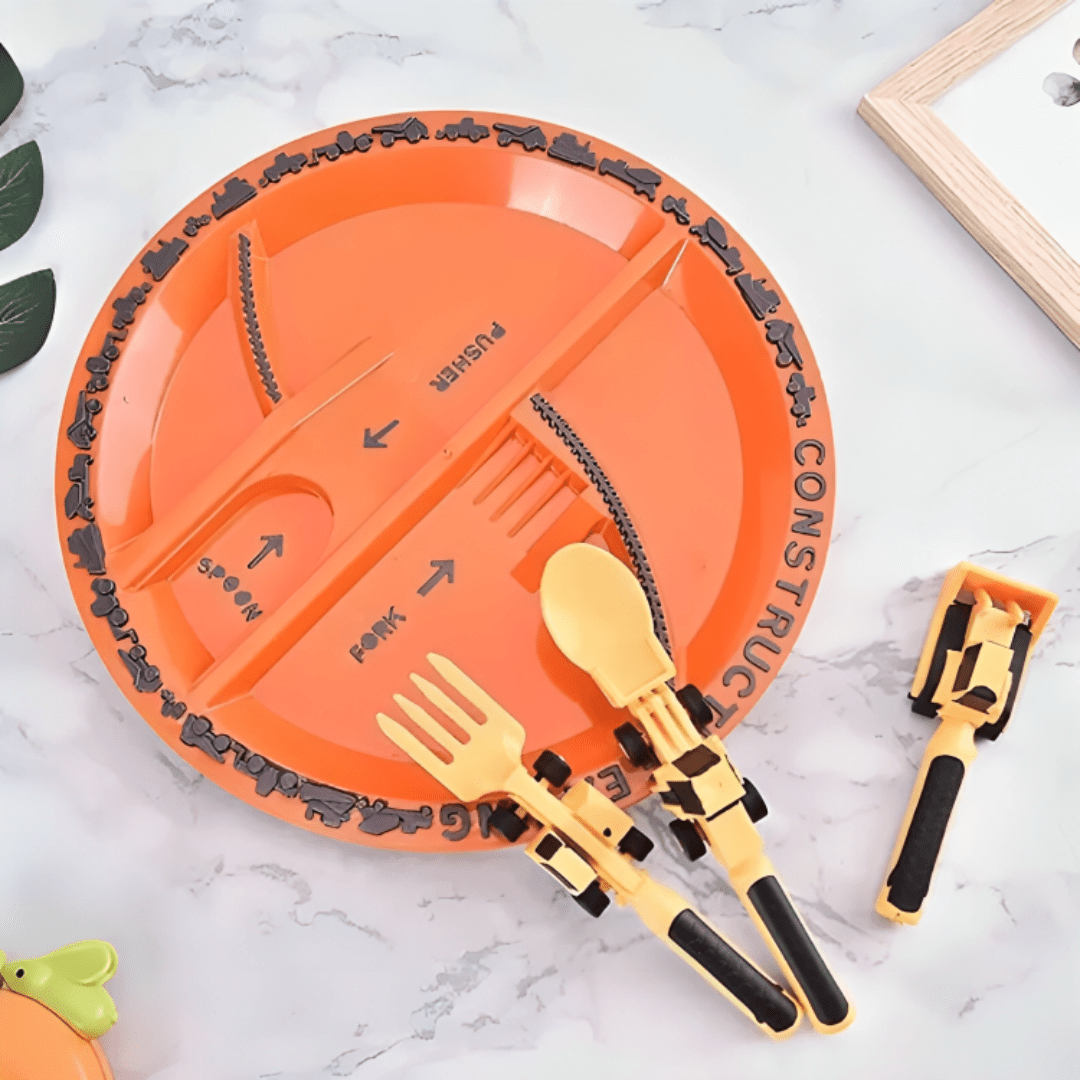 Construction Theme Mealtime Plate and Utensil Set