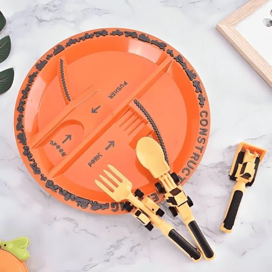 Construction Theme Mealtime Plate and Utensil Set