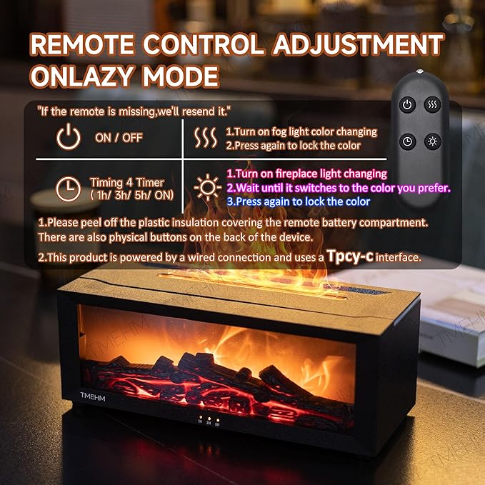 Aroma Essential Oil Fireplace Diffuser with Premium Box Colorful Flame with Remote Control for Home Office with 15 ml Essential Oil